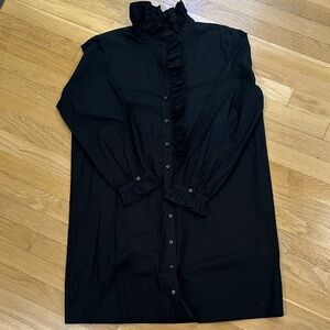 NEW JCREW Black Ruffled Button-Up shirt Dress